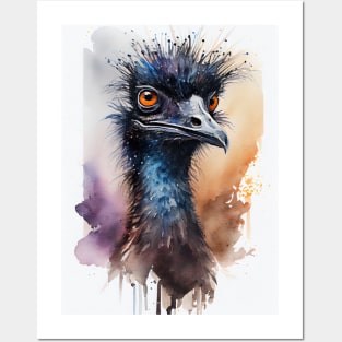 Emu bird art watercolor Posters and Art